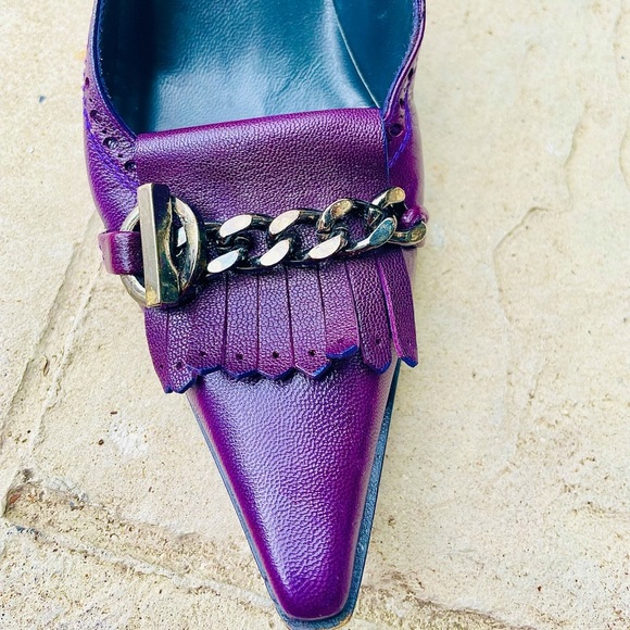 Stuart Weitzman Purple Leather Chain Shoes 6 - Picture 12 of 14